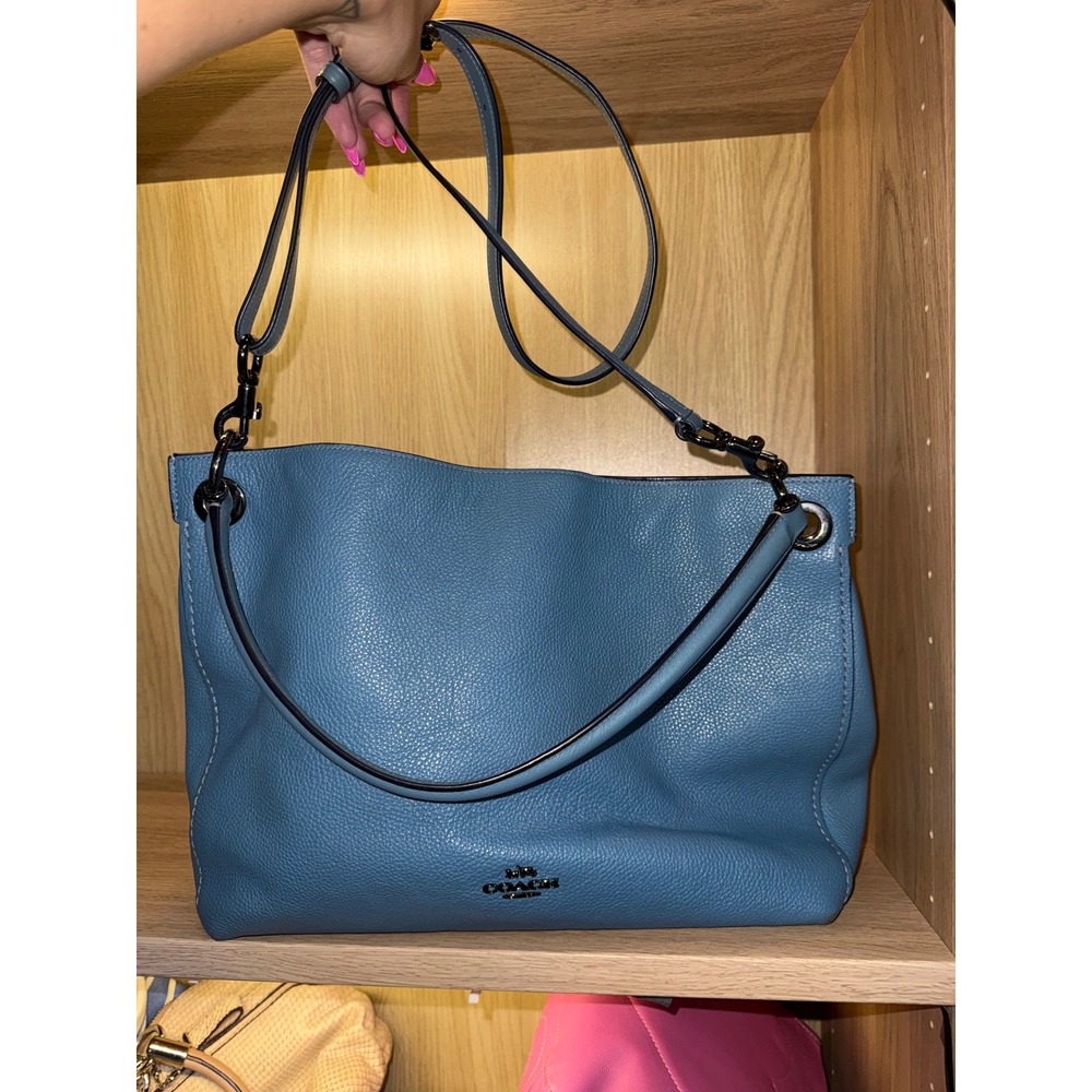 Coach Edie 31 Blue Pebbled Leather Shoulder Crossbody Bag - Picture 3 of 11